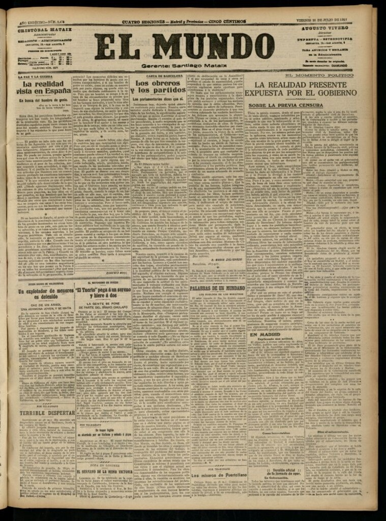 Miniatura de El Mundo del 20 de julio de 1917 (edición de provincias)