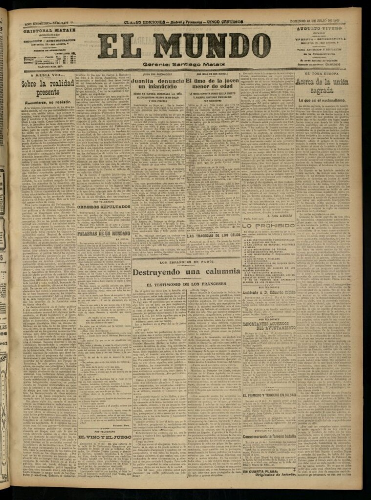 Miniatura de El Mundo del 22 de julio de 1917 (edición de provincias)