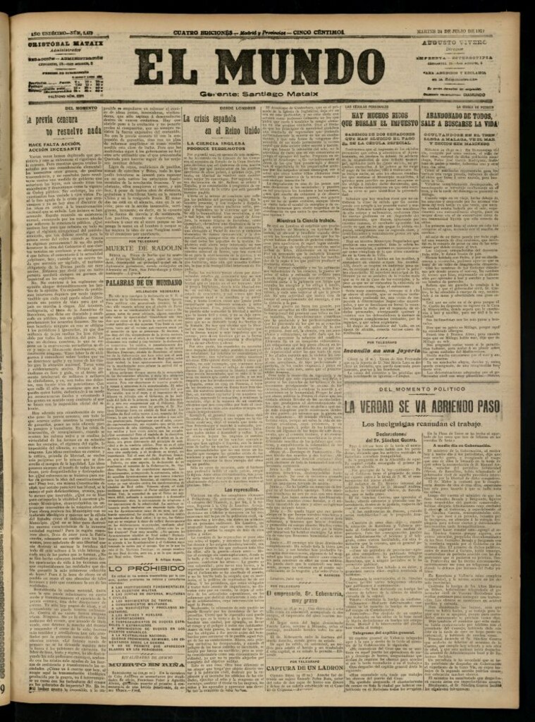 Miniatura de El Mundo del 24 de julio de 1917 (edición de provincias)