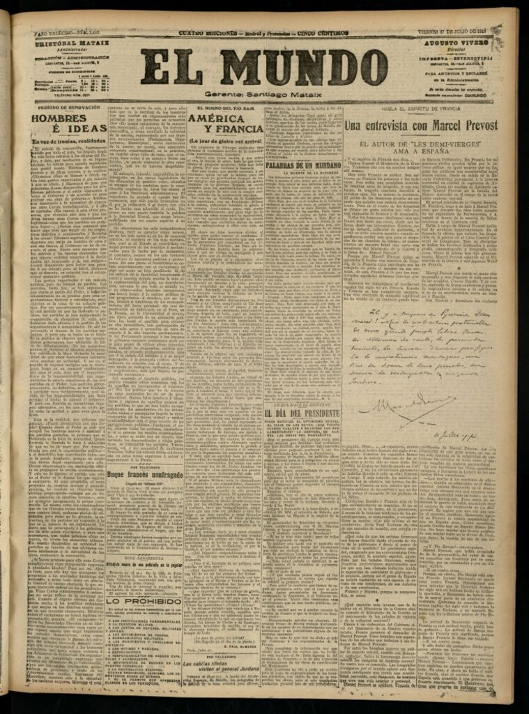 Miniatura de El Mundo del 27 de julio de 1917 (edición de provincias)