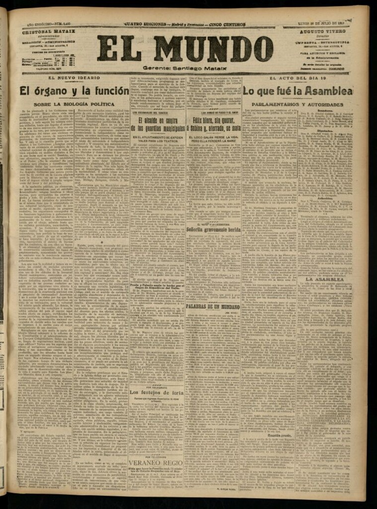 Miniatura de El Mundo del 30 de julio de 1917 (edición de provincias)