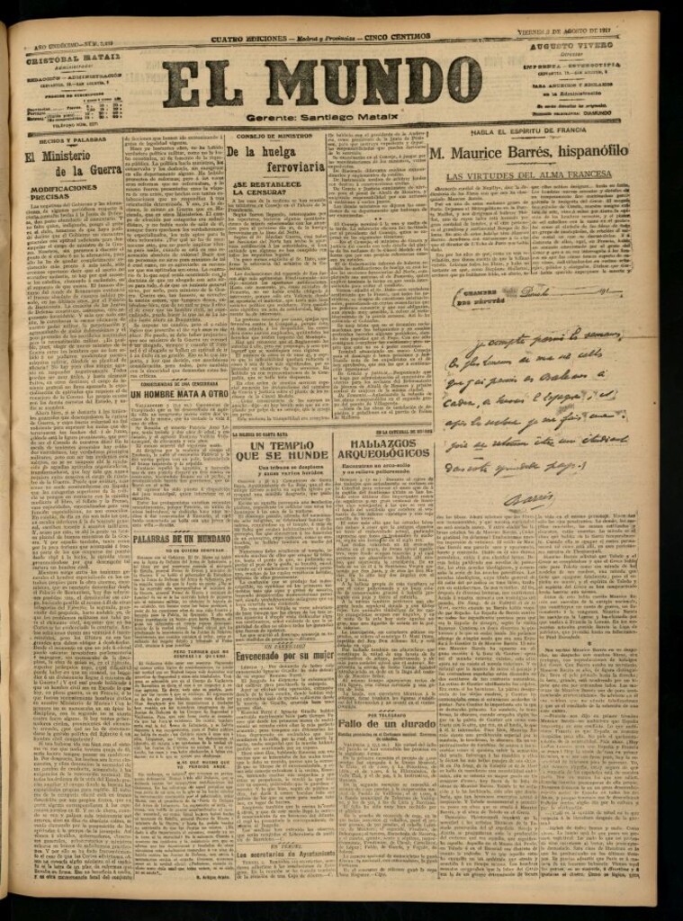 Miniatura de El Mundo del 3 de agosto de 1917 (edición de provincias)