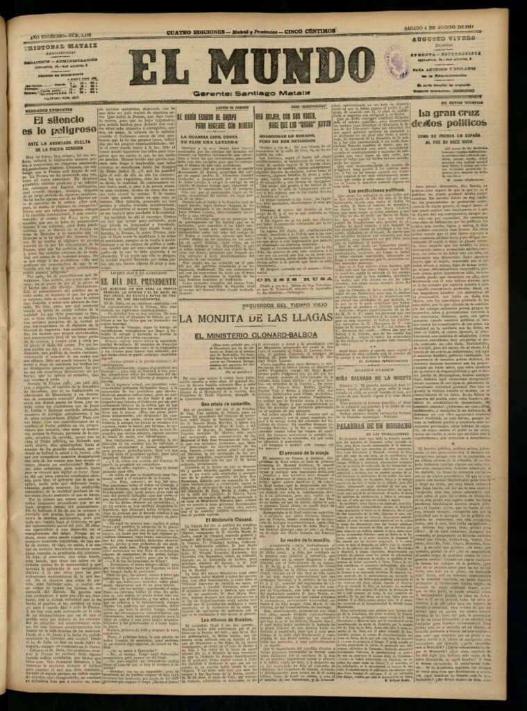 Miniatura de El Mundo del 4 de agosto de 1917 (edición de provincias)