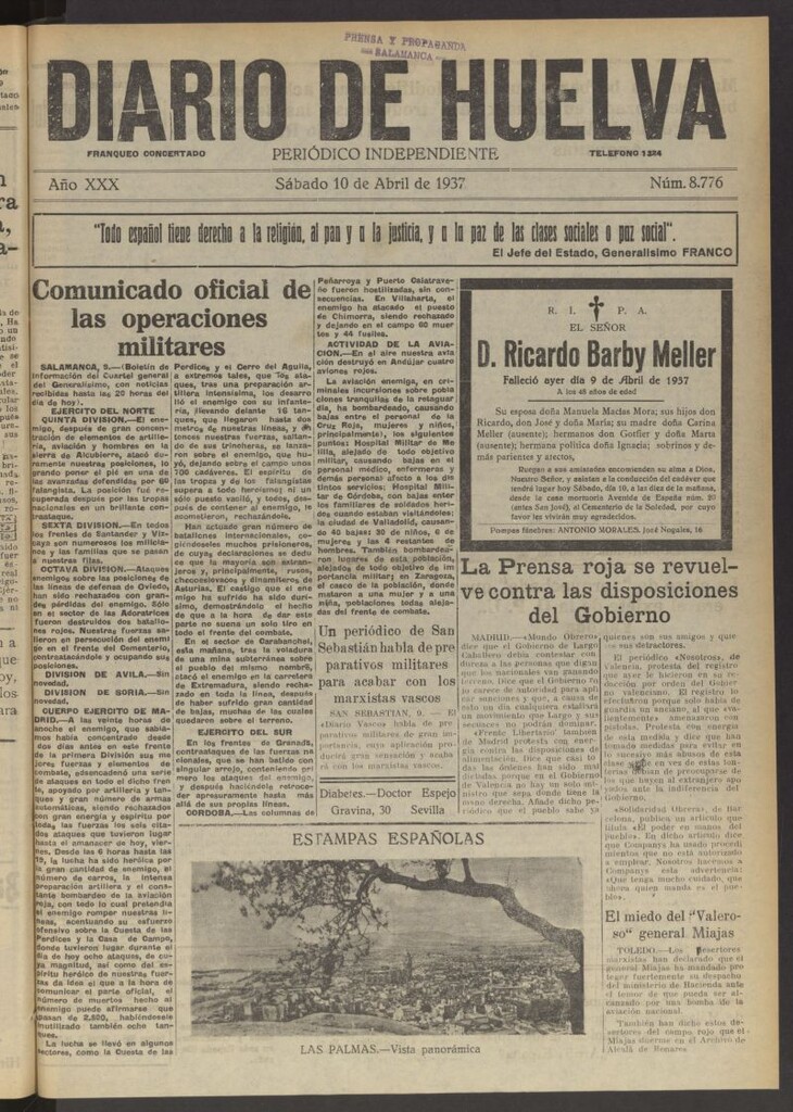 Miniatura de Diario de Huelva : periódico independiente del 10 de abril de 1937