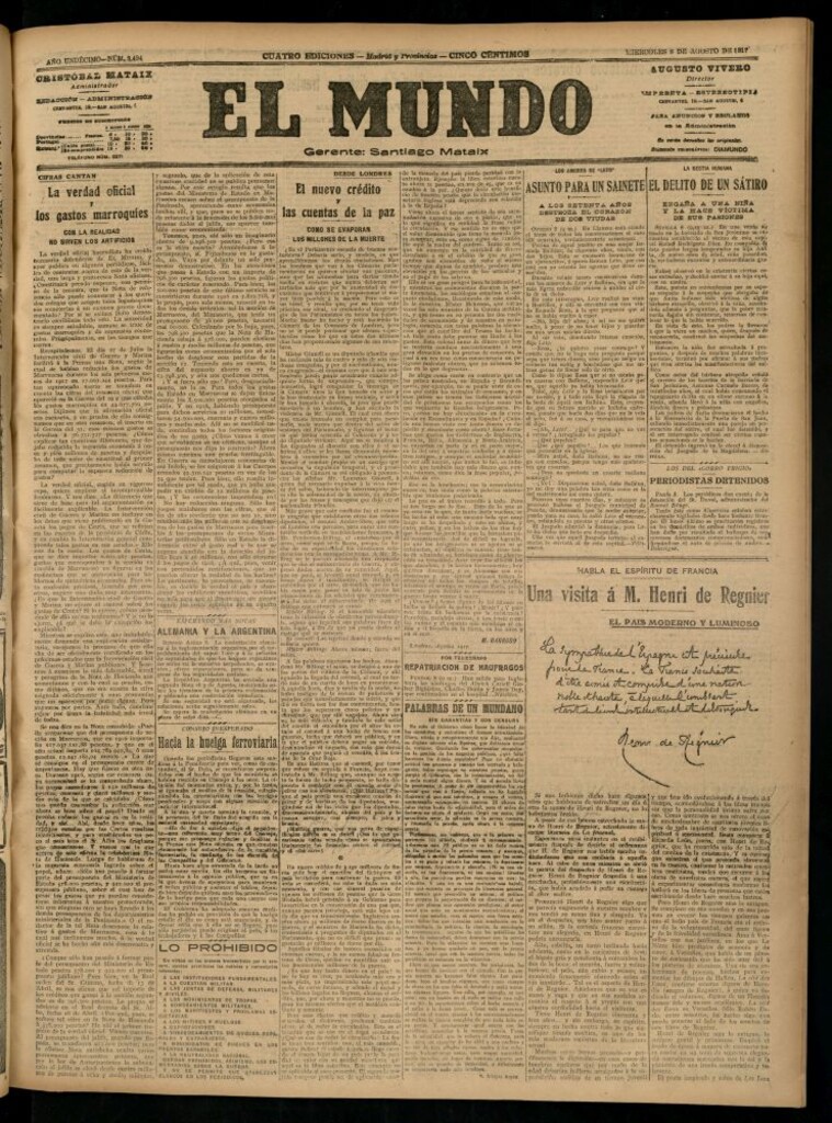 Miniatura de El Mundo del 8 de agosto de 1917 (edición de provincias)