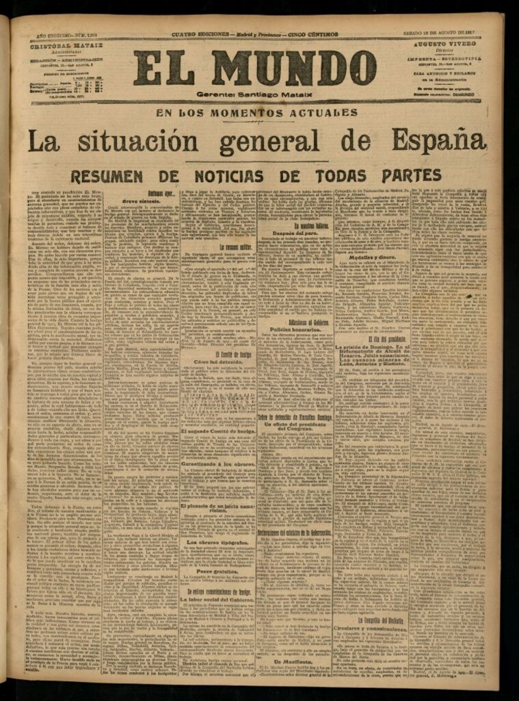 Miniatura de El Mundo del 18 de agosto de 1917 (edición de provincias)