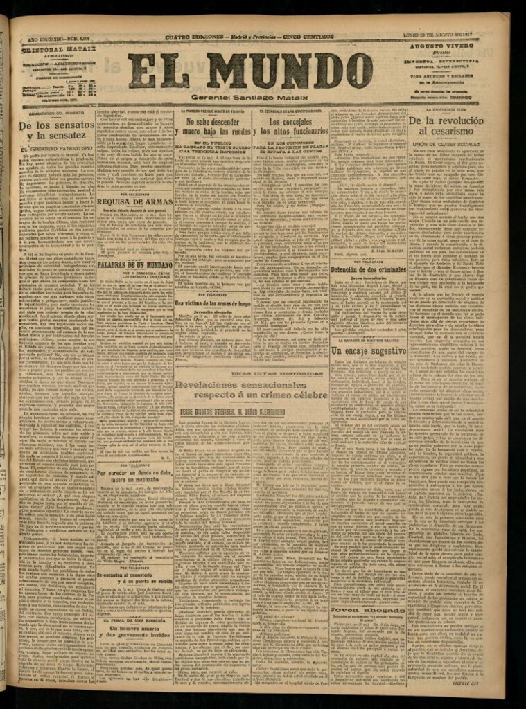 Miniatura de El Mundo del 20 de agosto de 1917 (edición de provincias)