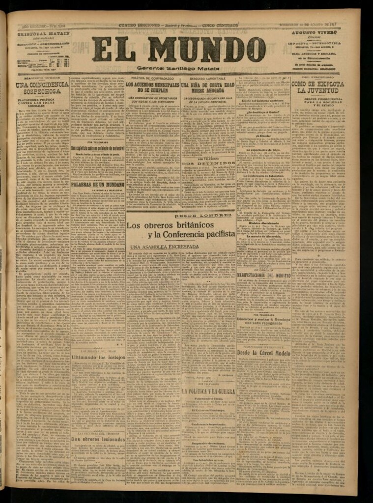 Miniatura de El Mundo del 22 de agosto de 1917 (edición de provincias)