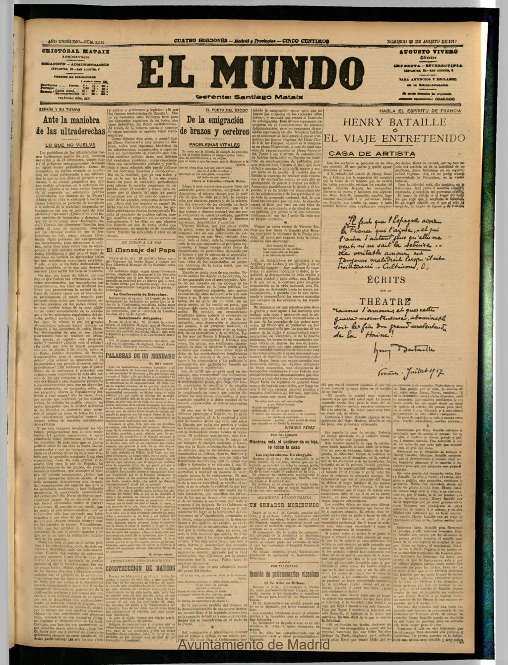 Miniatura de El Mundo del 26 de agosto de 1917 (edición de provincias)