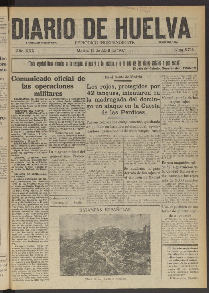 Miniatura de Diario de Huelva : periódico independiente del 13 de abril de 1937