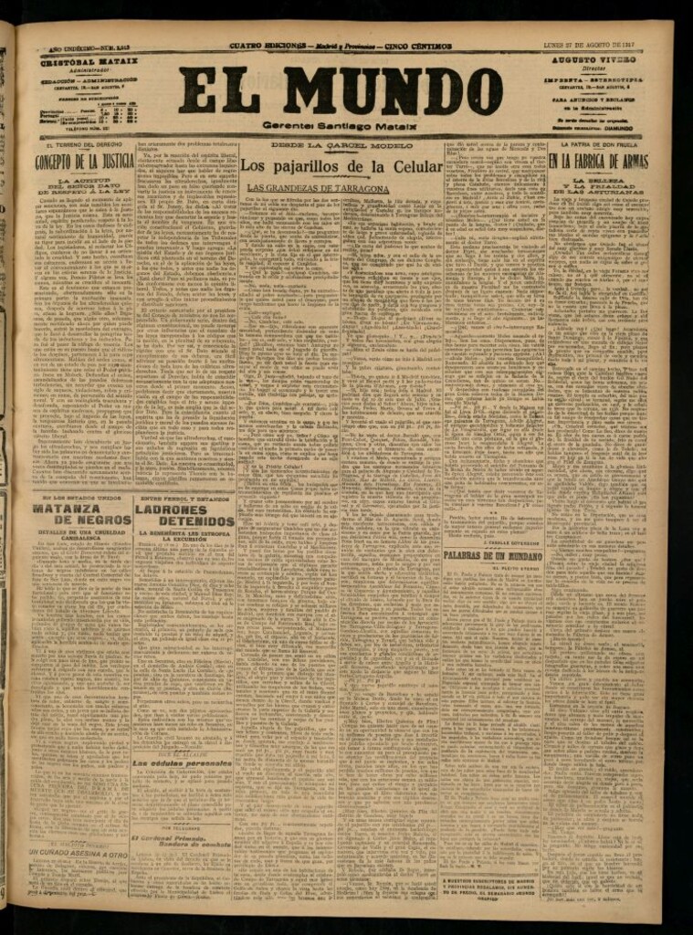 Miniatura de El Mundo del 27 de agosto de 1917 (edición de provincias)