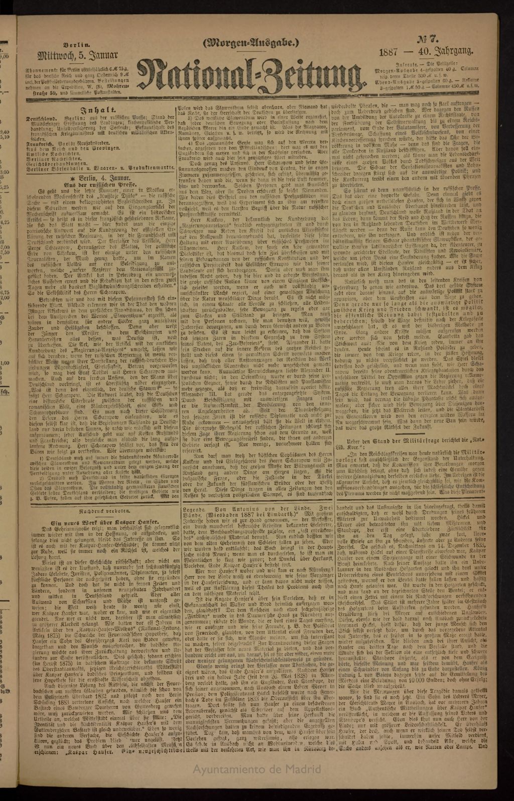 Miniatura de National Zeitung del 5 de enero de 1887, nº 7