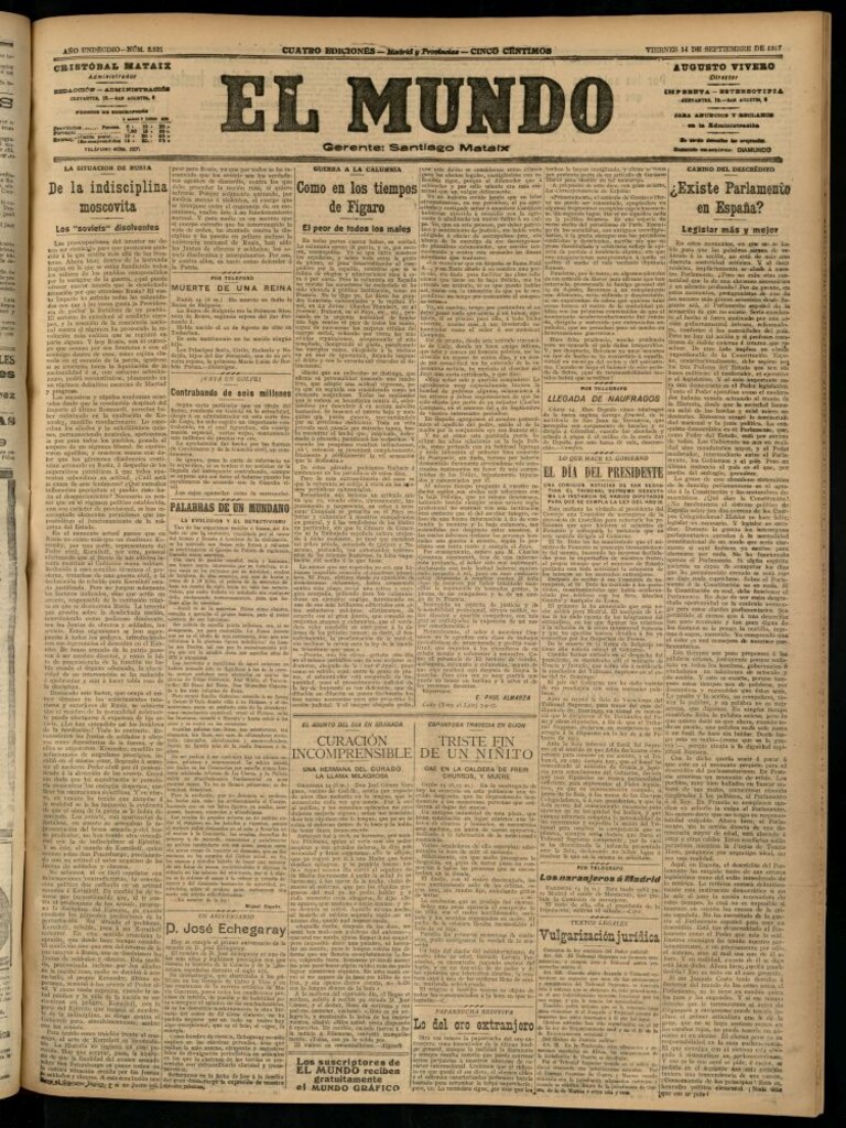 Miniatura de El Mundo del 14 de septiembre de 1917 (edición de provincias)