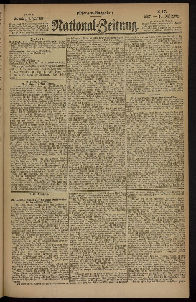 Miniatura de National Zeitung del 9 de enero de 1887, nº 17