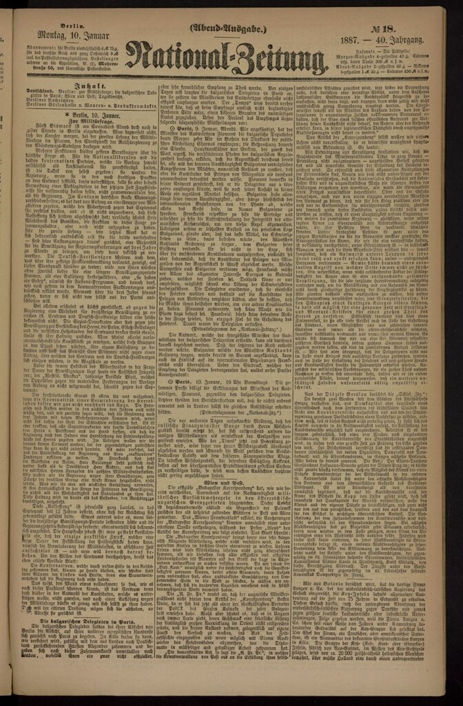 Miniatura de National Zeitung del 10 de enero de 1887, nº 18