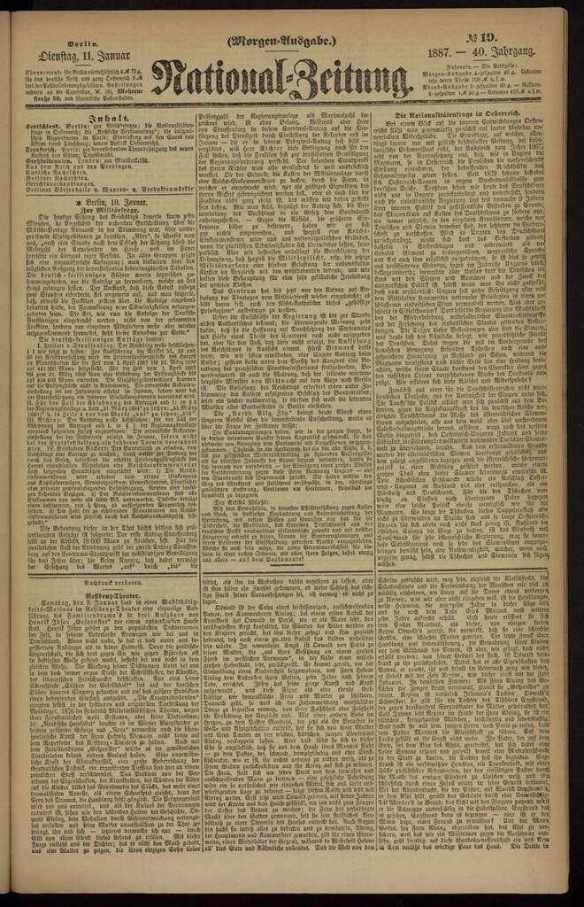 Miniatura de National Zeitung del 11 de enero de 1887, nº 19