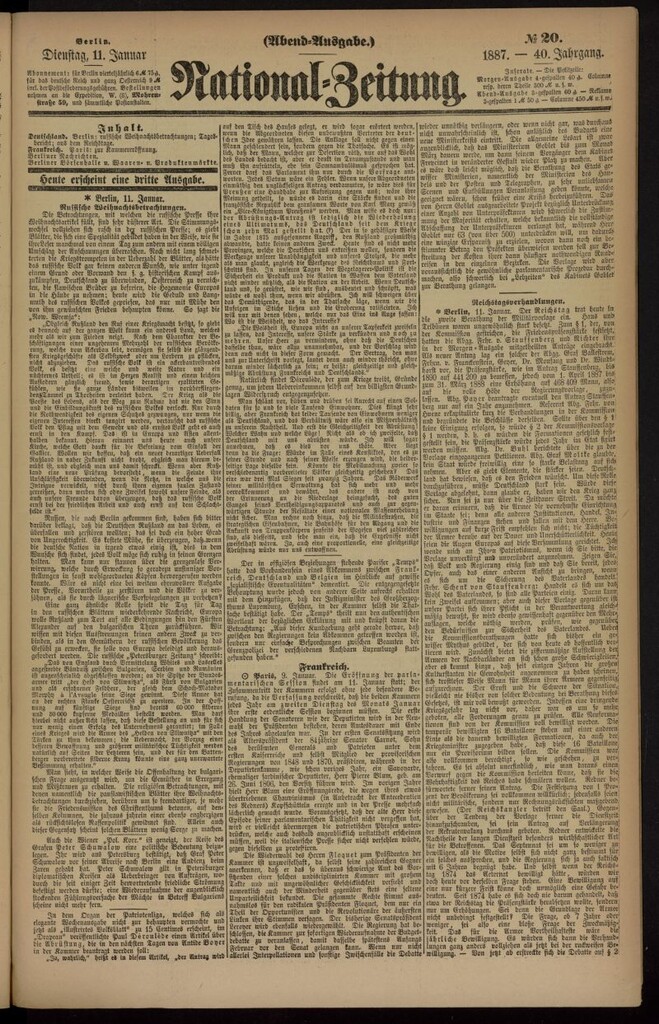 Miniatura de National Zeitung del 11 de enero de 1887, nº 20