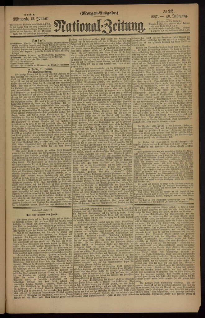 Miniatura de National Zeitung del 12 de enero de 1887, nº 22