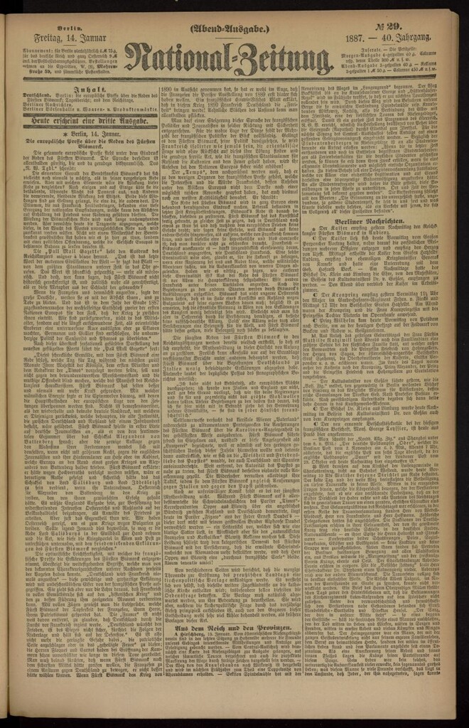 Miniatura de National Zeitung del 14 de enero de 1887, nº 29