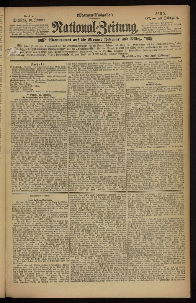 Miniatura de National Zeitung del 18 de enero de 1887, nº 35