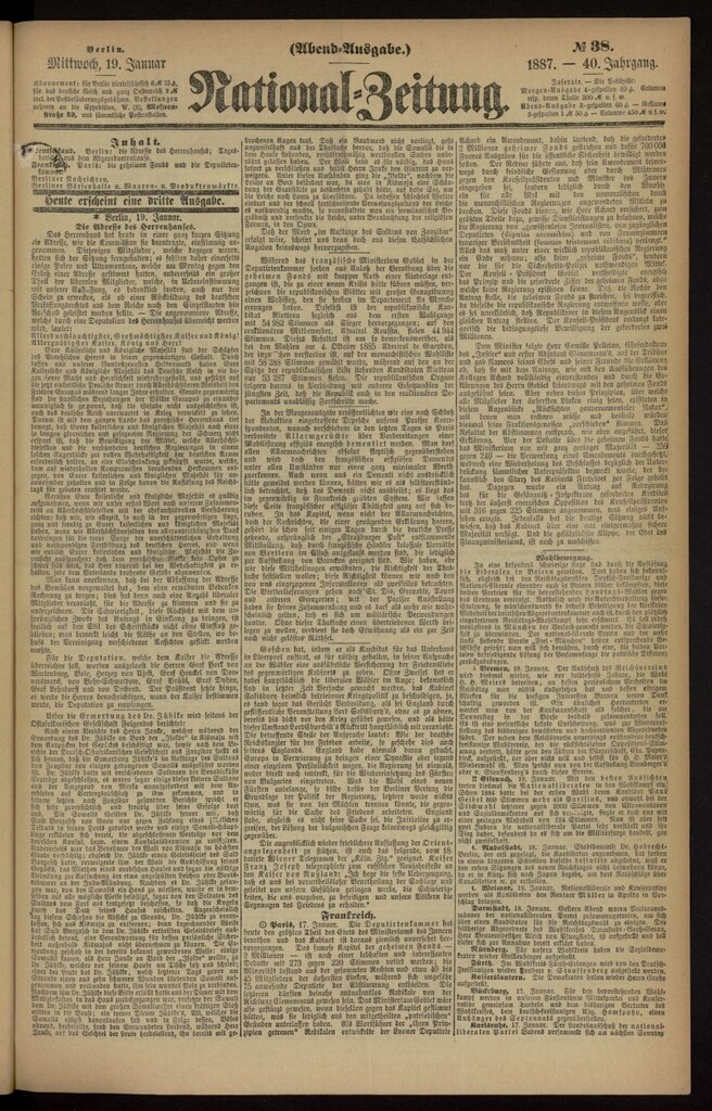 Miniatura de National Zeitung del 19 de enero de 1887, nº 38