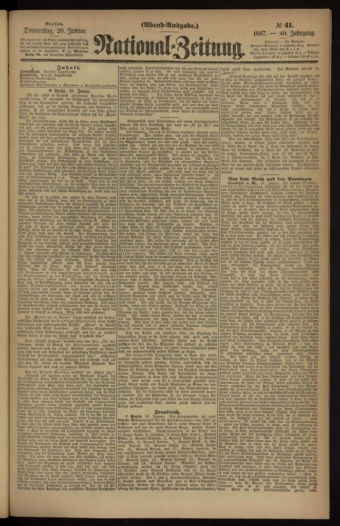 Miniatura de National Zeitung del 20 de enero de 1887, nº 41
