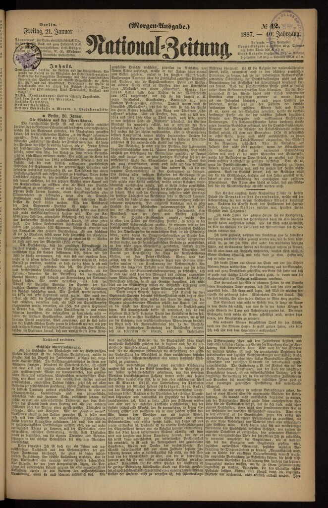 Miniatura de National Zeitung del 21 de enero de 1887, nº 42