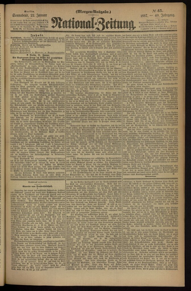 Miniatura de National Zeitung del 22 de enero de 1887, nº 45