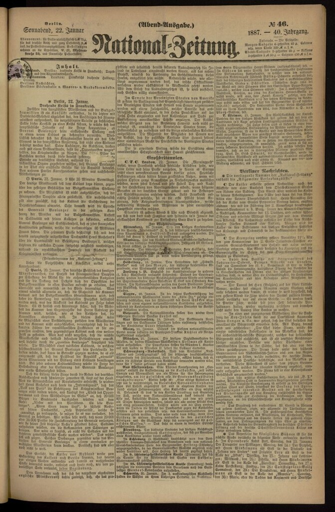 Miniatura de National Zeitung del 22 de enero de 1887, nº 46