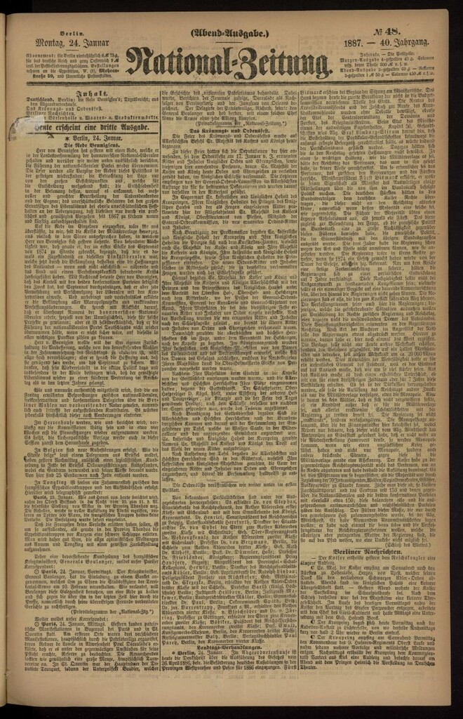 Miniatura de National Zeitung del 24 de enero de 1887, nº 48