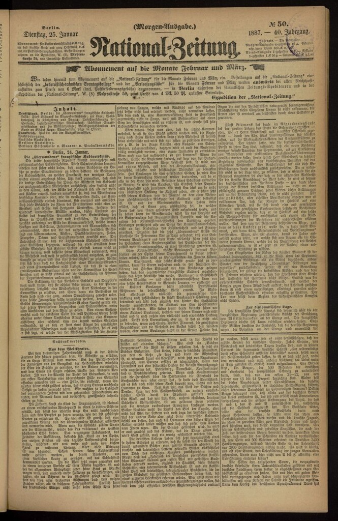 Miniatura de National Zeitung del 25 de enero de 1887, nº 50