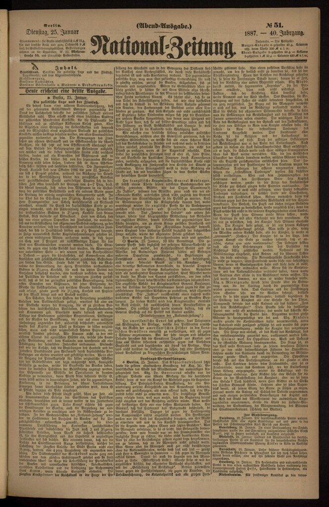 Miniatura de National Zeitung del 25 de enero de 1887, nº 51