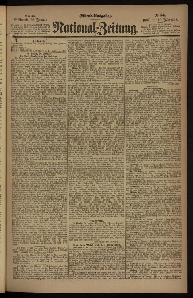 Miniatura de National Zeitung del 26 de enero de 1887, nº 54