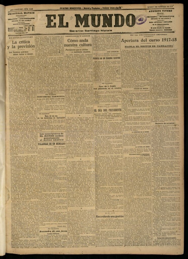 Miniatura de El Mundo del 1 de octubre de 1917 (edición de provincias)