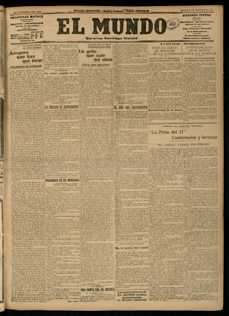 Miniatura de El Mundo del 2 de octubre de 1917 (edición de provincias)