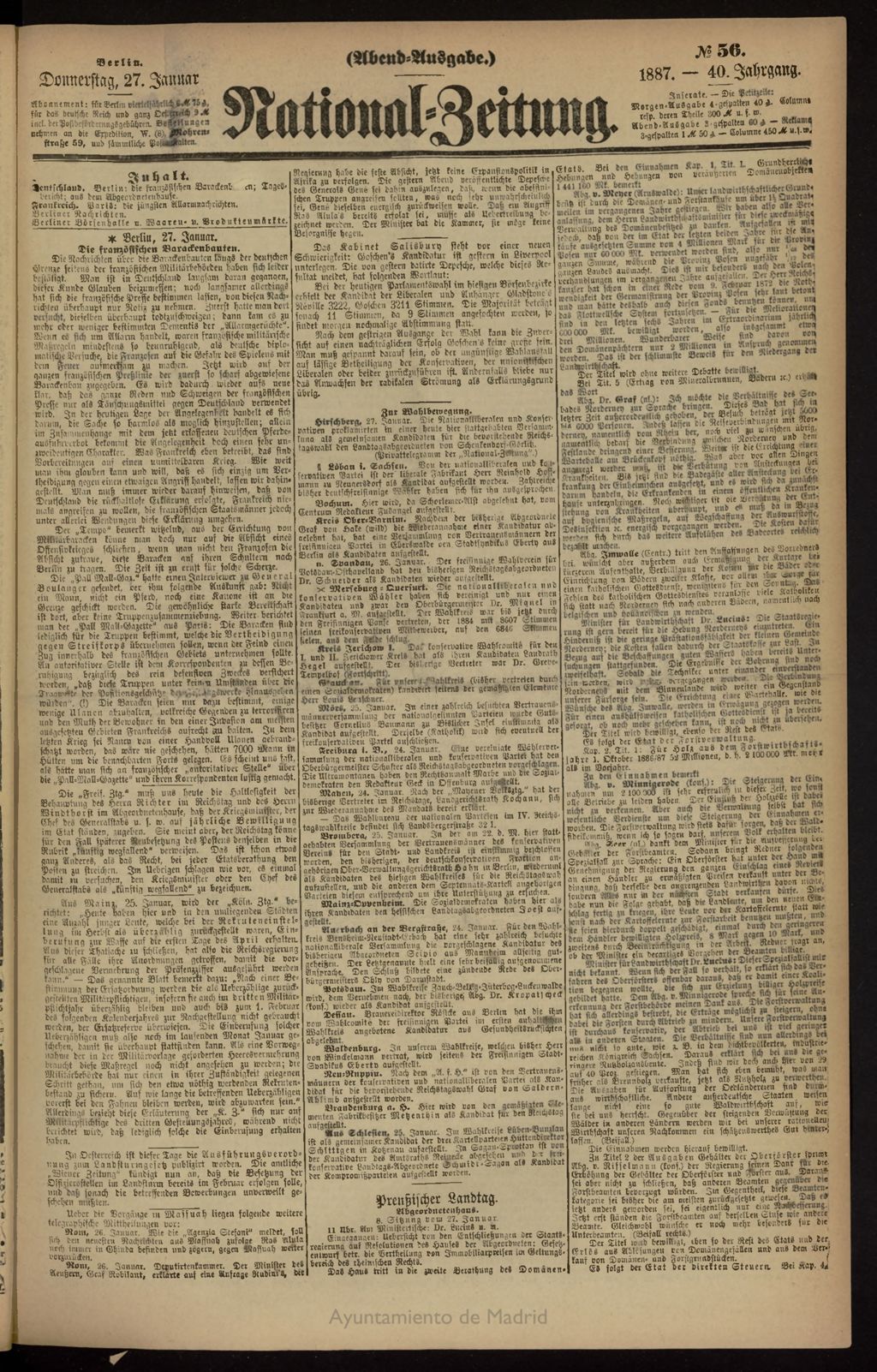 Miniatura de National Zeitung del 27 de enero de 1887, nº 56