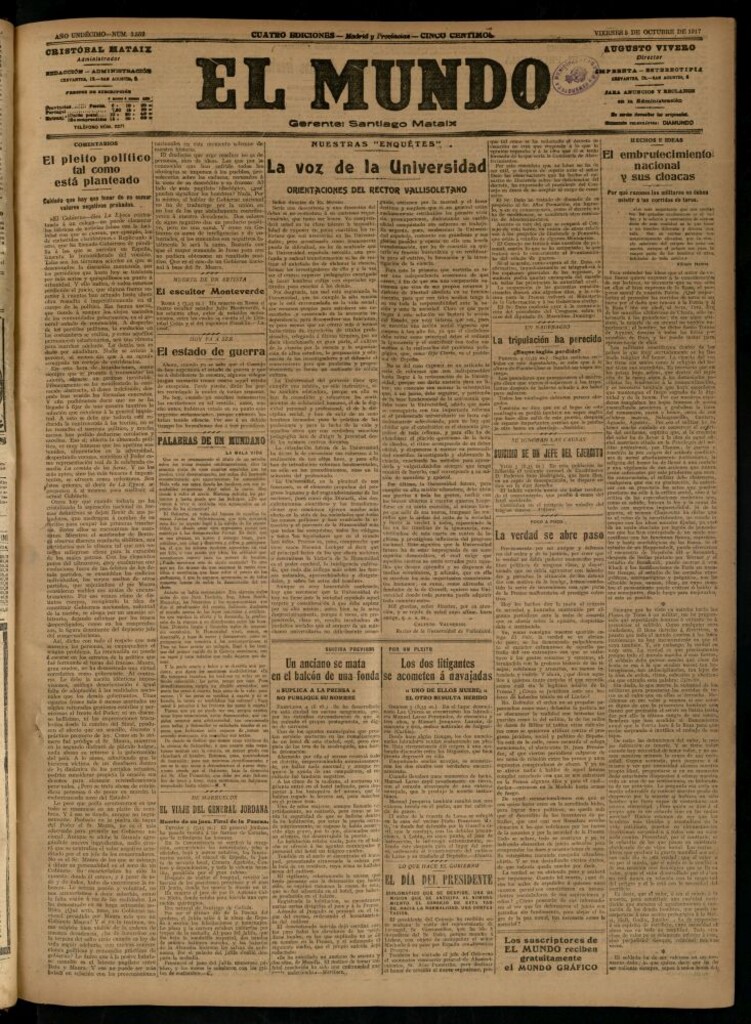 Miniatura de El Mundo del 5 de octubre de 1917 (edición de provincias)