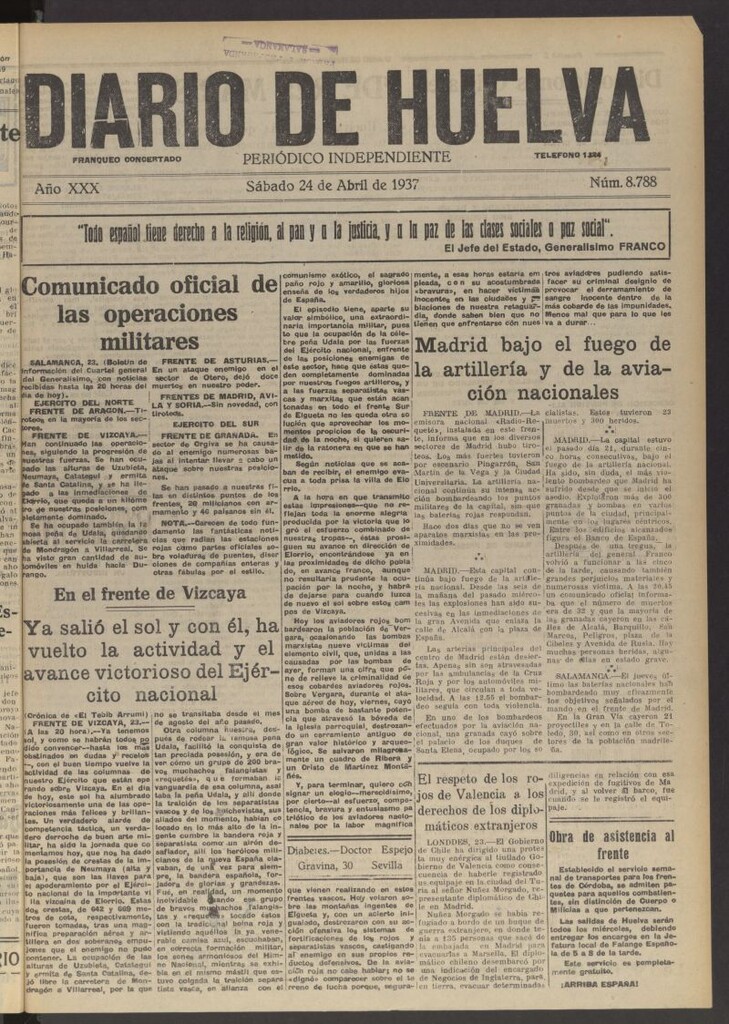 Miniatura de Diario de Huelva : periódico independiente del 24 de abril de 1937
