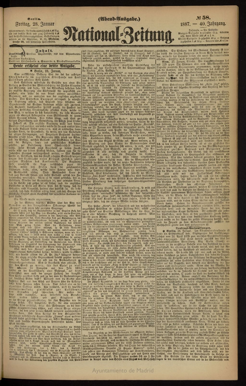 Miniatura de National Zeitung del 28 de enero de 1887, nº 58