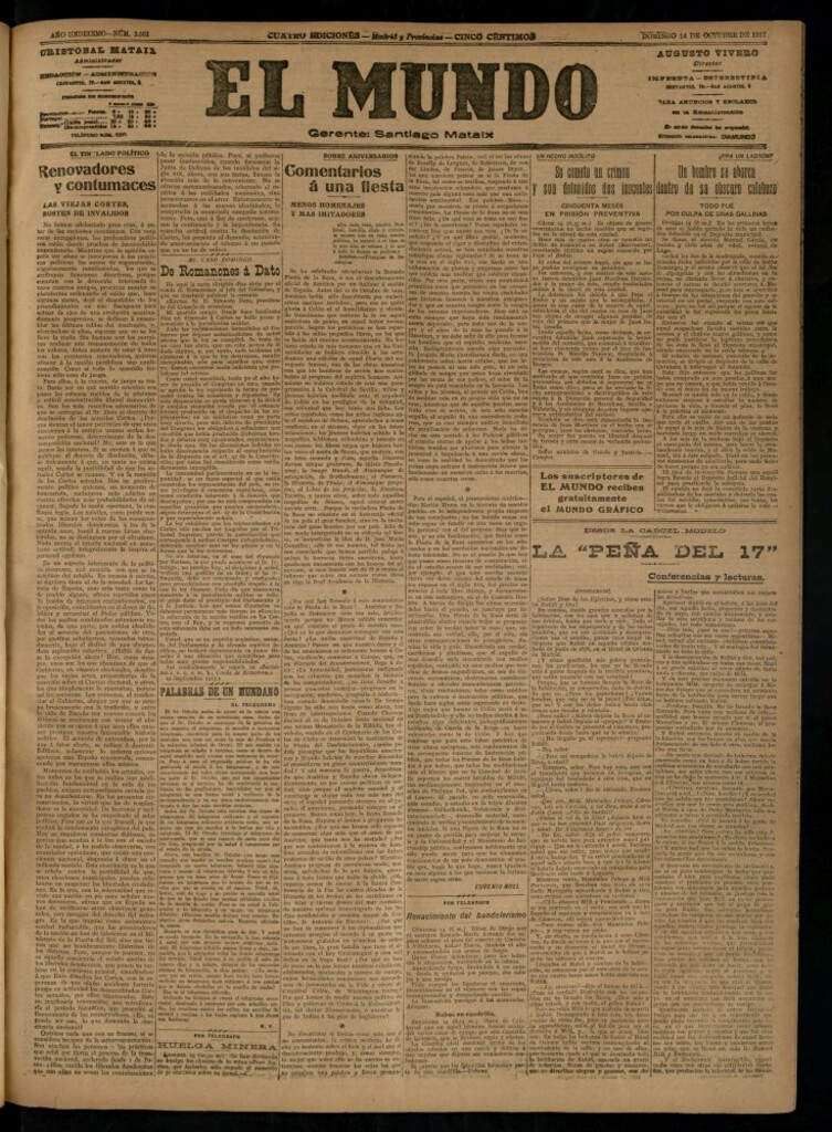 Miniatura de El Mundo del 14 de octubre de 1917 (edición de provincias)