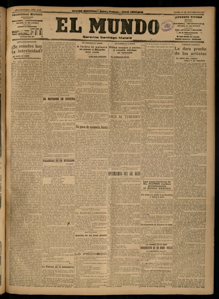 Miniatura de El Mundo del 15 de octubre de 1917 (edición de provincias)