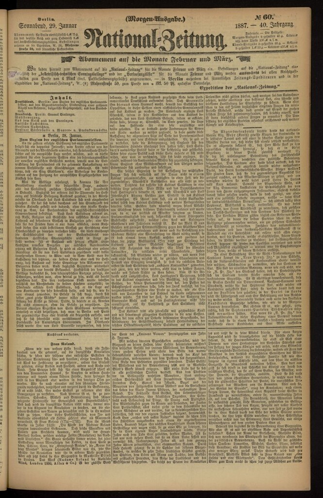 Miniatura de National Zeitung del 29 de enero de 1887, nº 60