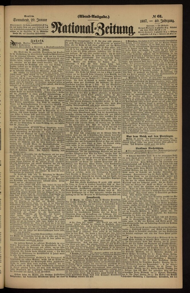 Miniatura de National Zeitung del 29 de enero de 1887, nº 61