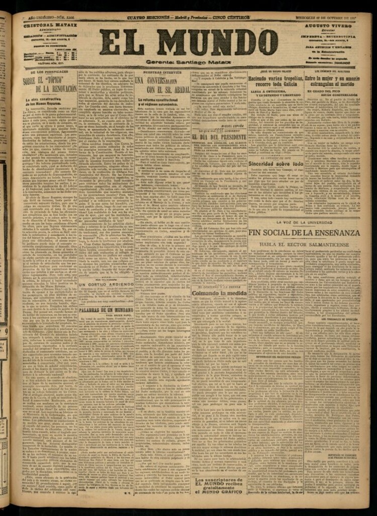 Miniatura de El Mundo del 17 de octubre de 1917 (edición de provincias)
