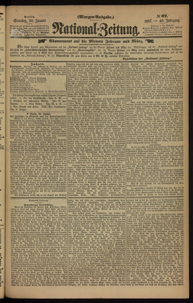 Miniatura de National Zeitung del 30 de enero de 1887, nº 62