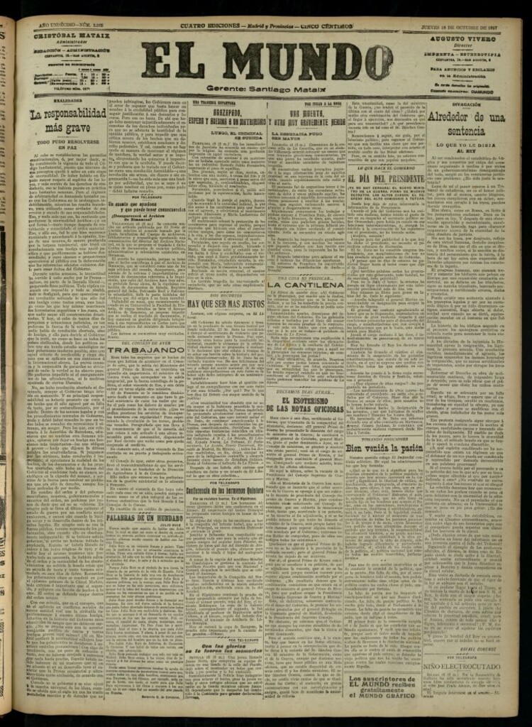 Miniatura de El Mundo del 18 de octubre de 1917 (edición de provincias)