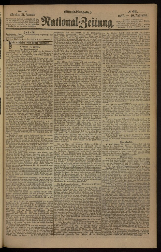 Miniatura de National Zeitung del 31 de enero de 1887, nº 63