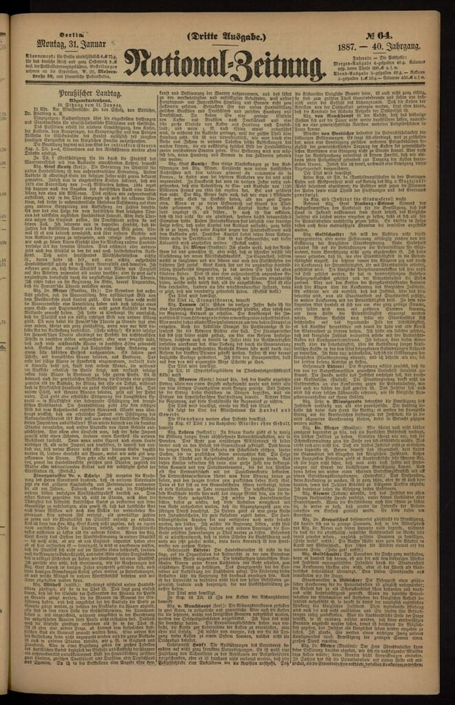 Miniatura de National Zeitung del 31 de enero de 1887, nº 64