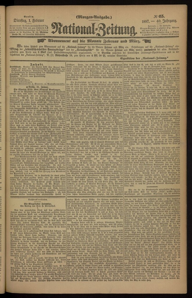 Miniatura de National Zeitung del 1 de febrero de 1887, nº 65