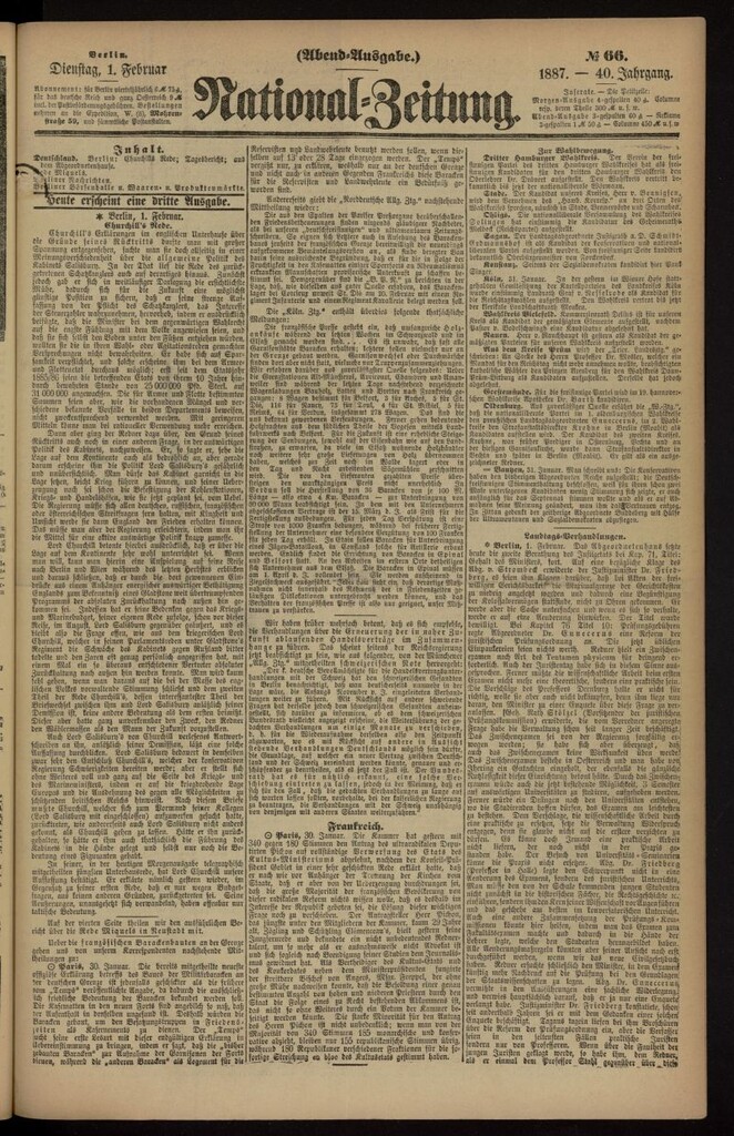 Miniatura de National Zeitung del 1 de febrero de 1887, nº 66